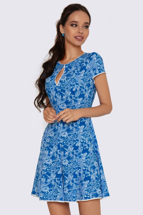 Платье мини в синий принт